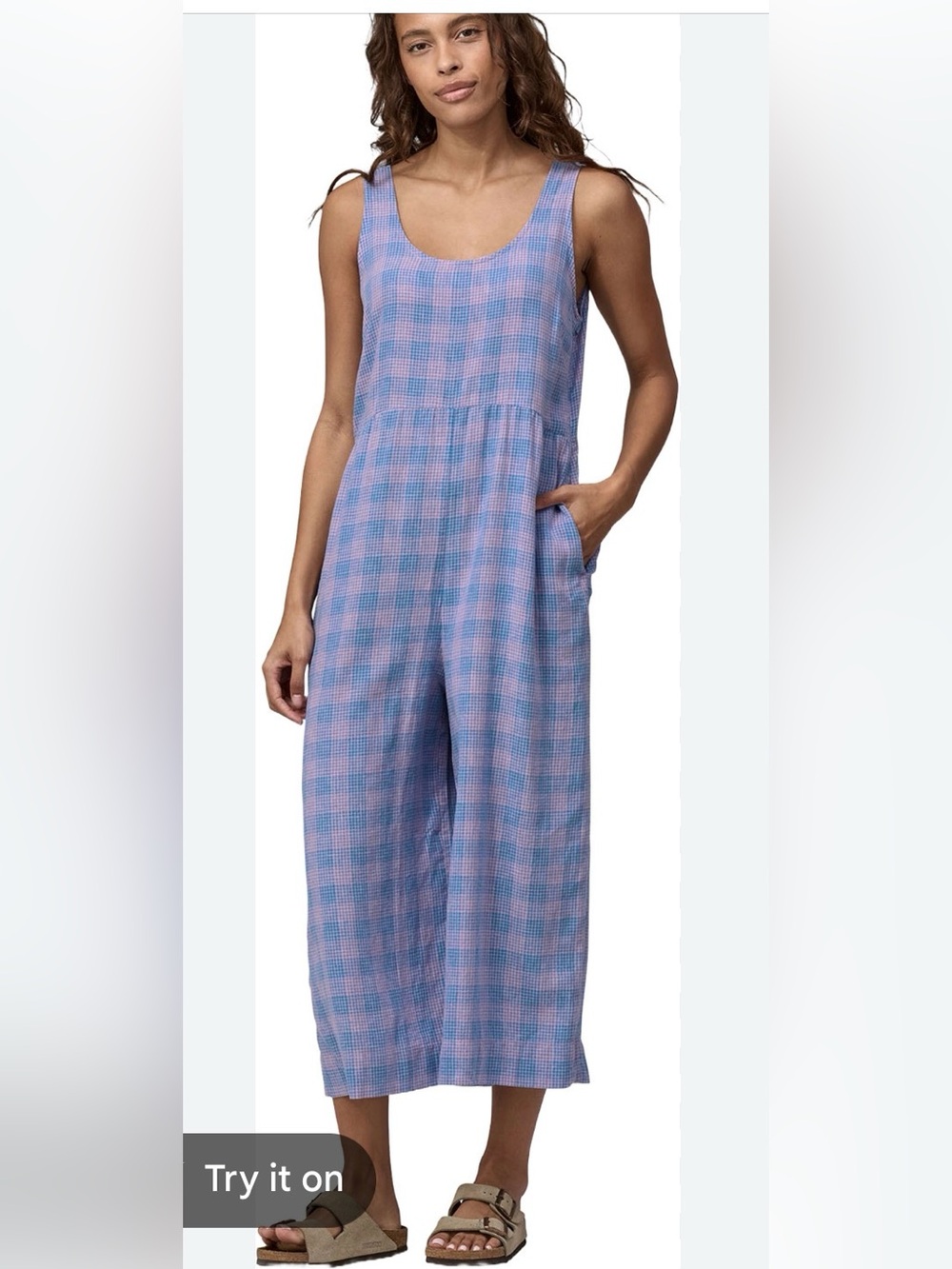 Patagonia Pink and Blue Plaid Sleeveless Jumpsuit